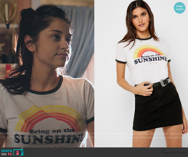 Forever 21 Bring on the Sunshine Ringer tee worn by Yolanda Montez (Yvette Monreal) on Stargirl