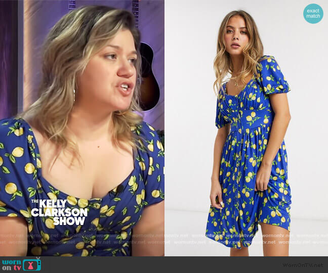 French Connection Lemon Print Skater Dress worn by Kelly Clarkson on The Kelly Clarkson Show