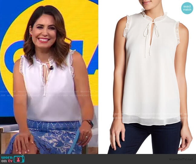 Haute Hippie Front Tie Ruffle Trim Blouse worn by Cecilia Vega on Good Morning America