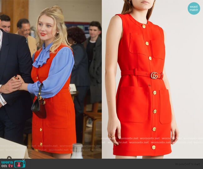 Gucci Belted silk and wool-blend cady mini Dress worn by Alice (Julia Schlaepfer) on The Politician