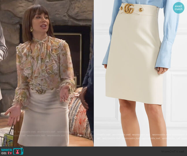 Gucci Embellished wool and silk-blend skirt worn by Elizabeth (Natasha Leggero) on Broke