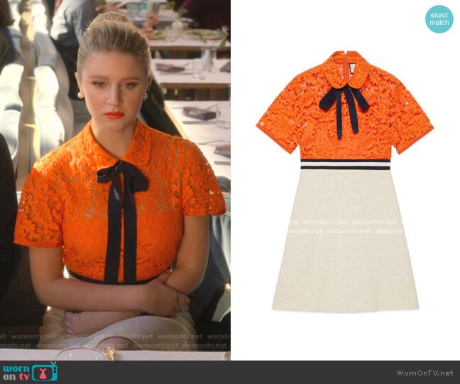 Gucci Flower Lace Dress In Orange worn by Alice (Julia Schlaepfer) on The Politician