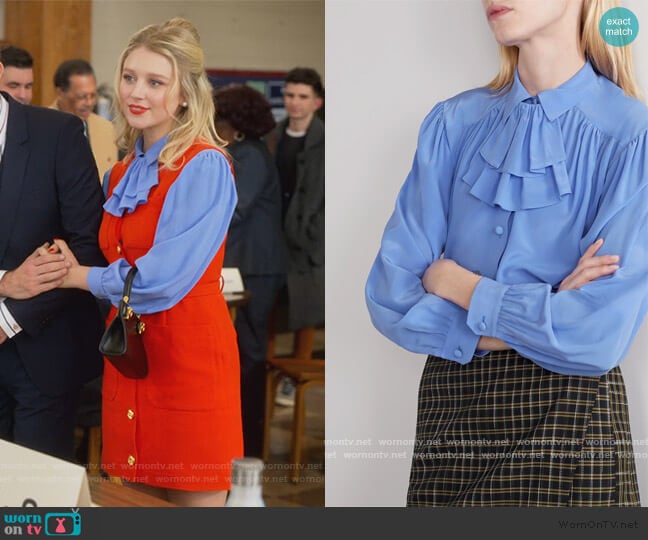 Gucci Detachable-ruffle silk-crepe Blouse worn by Alice (Julia Schlaepfer) on The Politician