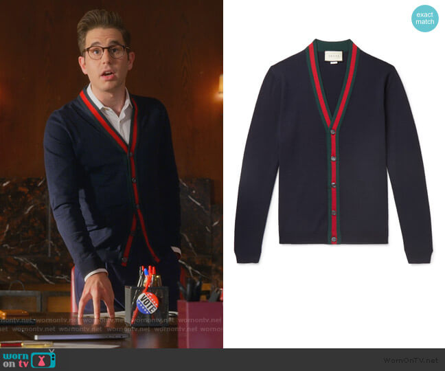 Gucci Wool cardigan with Web worn by Payton Hobart (Ben Platt) on The Politician