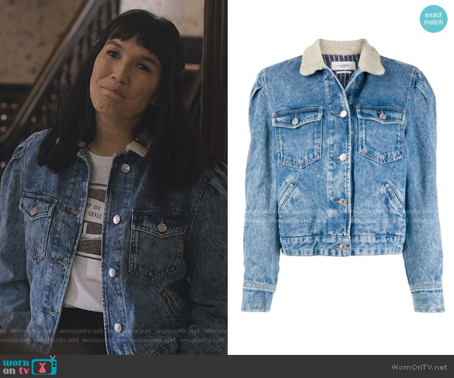 Isabel Marant Etoite Nolinea Shearling-Collar Denim Jacket worn by Sara (Zoe Chao) on Love Life