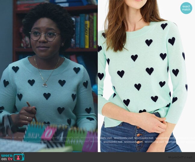 J. Crew Everyday Cashmere Crewneck Sweater With Intarsia Knit Hearts worn by Beth Chapel (Anjelika Washington) on Stargirl