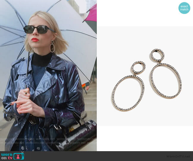 J. Crew Pavé Double Oval Earrings worn by Astrid (Lucy Boynton) on The Politician