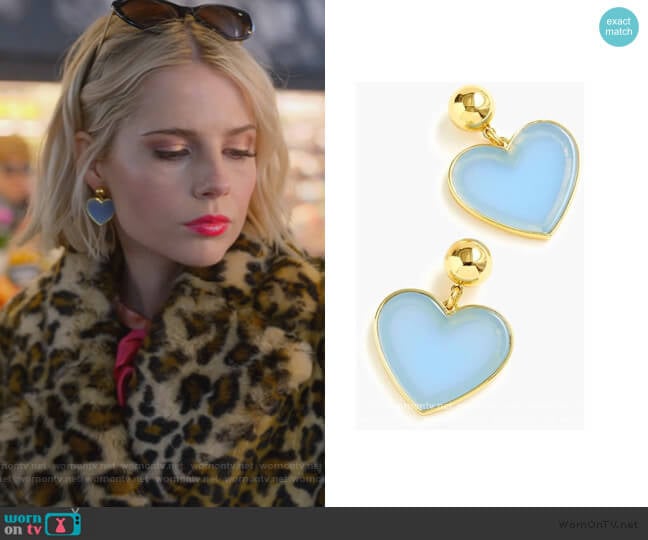 J. Crew Blue Heart Drop Earrings worn by Astrid (Lucy Boynton) on The Politician