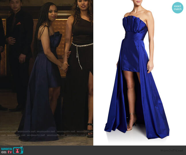 Jay Godfrey Sarai Strapless Pleated Bodice Mini Gown worn by Ani (Grace Saif) on 13 Reasons Why