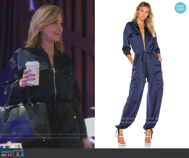 Kendall + Kylie Satin Convertible Cargo Jumpsuit worn by Sonja Morgan on The Real Housewives of New York City