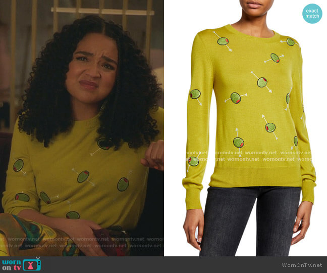 Libertine Cocktail Olives Crewneck Cashmere Sweater worn by Kat Edison (Aisha Dee) on The Bold Type