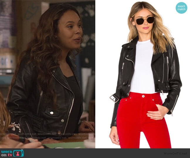 LTH JKT Mya Cropped Biker worn by Jessica Davis (Alisha Boe) on 13 Reasons Why