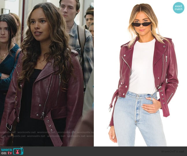 LTH JKT Mya Cropped Biker Jacket worn by Jessica Davis (Alisha Boe) on 13 Reasons Why