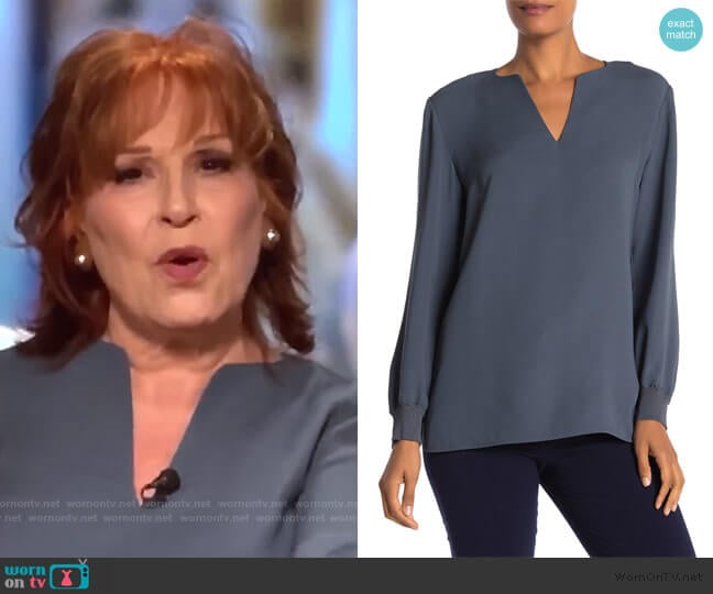 Lafayette 148 New York Roxy Split Neck Silk Blouse worn by Joy Behar on The View