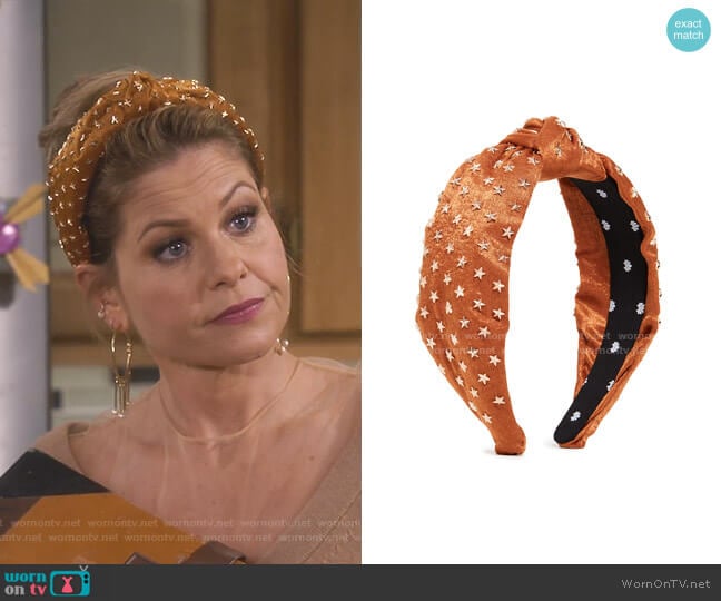 Lele Sadoughi Star Studded Silk Knotted Headband worn by DJ Tanner-Fuller (Candace Cameron Bure) on Fuller House