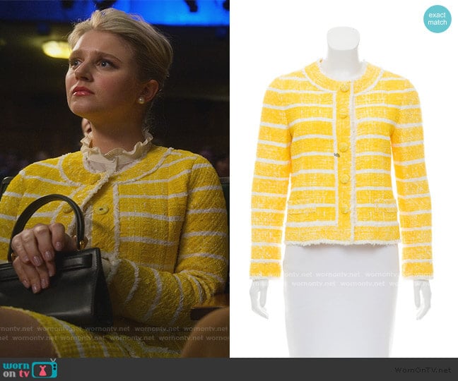Marc Jacobs Yellow Tweed Stripe Blazer worn by Alice (Julia Schlaepfer) on The Politician