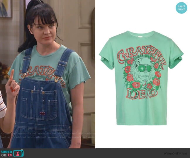 Madeworn Grateful Dead distressed T-shirt worn by Jackie (Pauley Perrette) on Broke