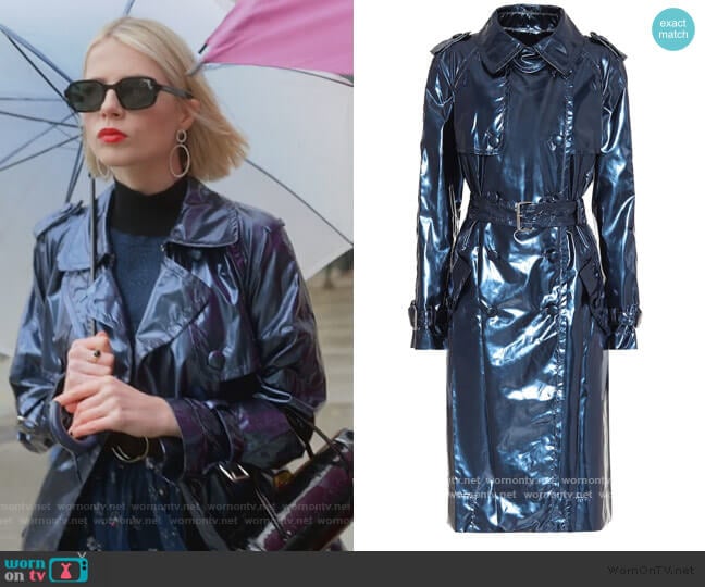 Marc Jacobs Metallic Vinyl Trench Coat worn by Astrid (Lucy Boynton) on The Politician