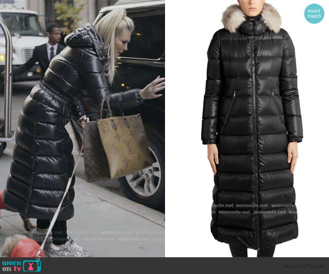 Hudson Long Quilted Down Coat with Genuine Fox Fur Trim Moncler worn by Tinsley Mortimer on The Real Housewives of New York City