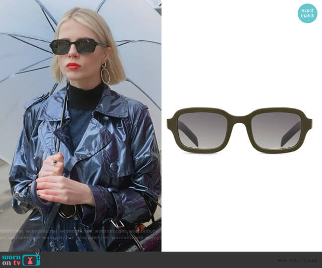 Prada Prada Journal rectangle sunglasses worn by Astrid (Lucy Boynton) on The Politician