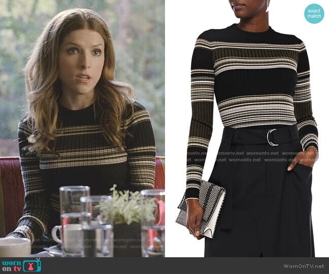 Proenza Schouler Striped Ribbed Wool-Blend Sweater worn by Darby (Anna Kendrick) on Love Life