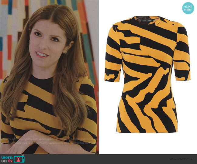Proenza Schouler Zebra-jacquard sweater worn by Darby (Anna Kendrick) on Love Life