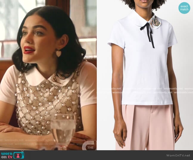 RED Valentino Embellished Collar Polo Top worn by Katy Keene (Lucy Hale) on Katy Keene