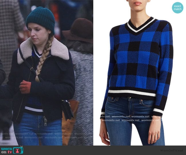 Rag & Bone Gabby Buffalo Check V-Neck Sweater worn by Darby (Anna Kendrick) on Love Life