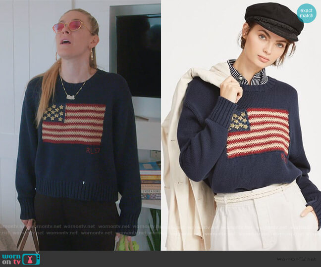 Ralph Lauren USA Flag Intarsia Knit Sweater worn by Leah McSweeney on The Real Housewives of New York City