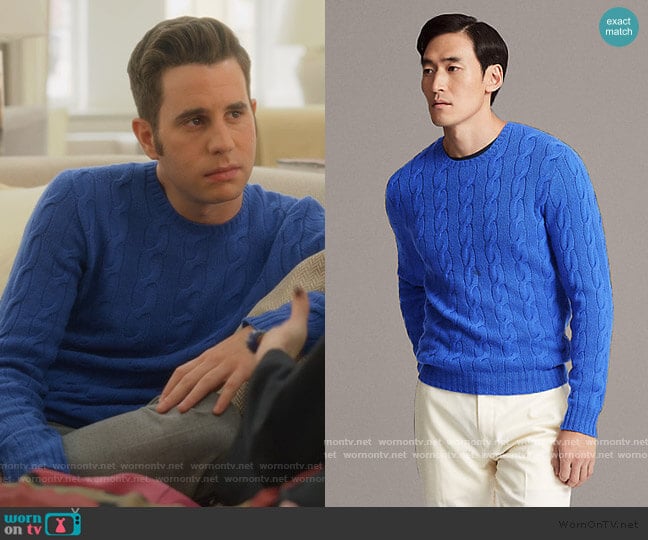Ralph Lauren Cable-Knit Cashmere Sweater worn by Payton Hobart (Ben Platt) on The Politician