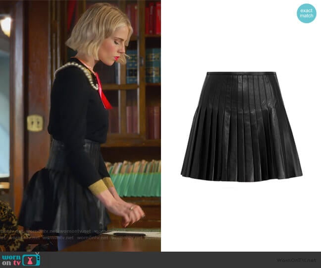 Ralph Lauren Pleated Lambskin Miniskirt worn by Astrid (Lucy Boynton) on The Politician
