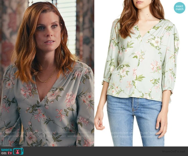 Rebecca Taylor Lita Floral Tie Sleeve Silk Blend Blouse worn by Maddie Townsend (JoAnna Garcia Swisher) on Sweet Magnolias