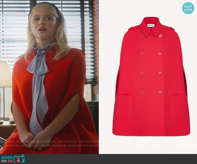 Red Valentino Scallop Detail Fused Tech Cape worn by Alice (Julia Schlaepfer) on The Politician