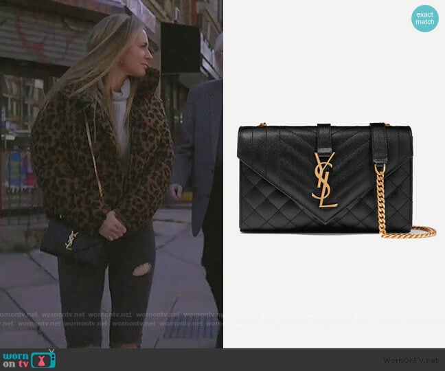 Saint Laurent Envelope small quilted textured-leather shoulder bag worn by Leah McSweeney on The Real Housewives of New York City