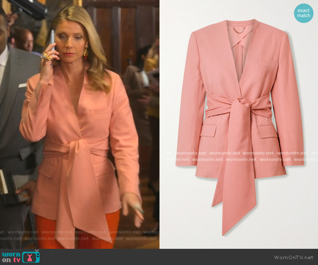 Salvatore Ferragamo Belted Woven Blazer worn by Georgina Hobart (Gwyneth Paltrow) on The Politician