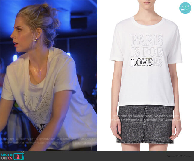 Sandro Pary Paris Is For Lovers Graphic Cotton Tee worn by Astrid (Lucy Boynton) on The Politician