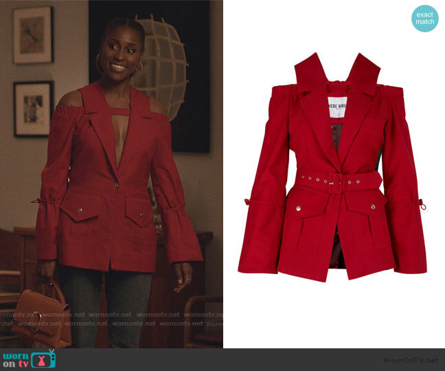 Thebe Magugu Bare Shoulder Jacket worn by Issa Dee (Issa Rae) on Insecure