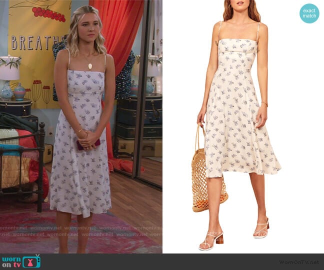 Reformation Vollare Print Sundress worn by Katie Cooper (Isabel May) on Alexa & Katie