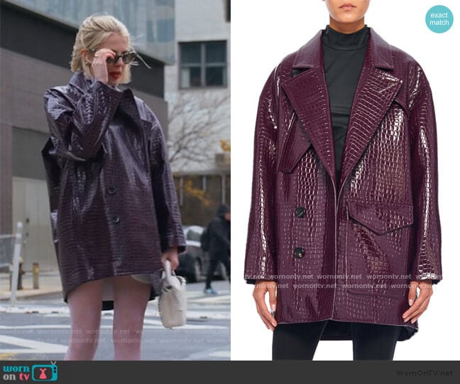 Tibi Crocodile-Embossed Oversized Patent Coat worn by Astrid (Lucy Boynton) on The Politician