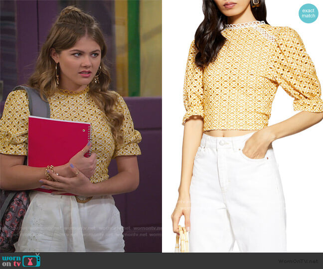 Topshop Broderie Tie Back Top worn by Gwenny (Kerri Medders) on Alexa & Katie