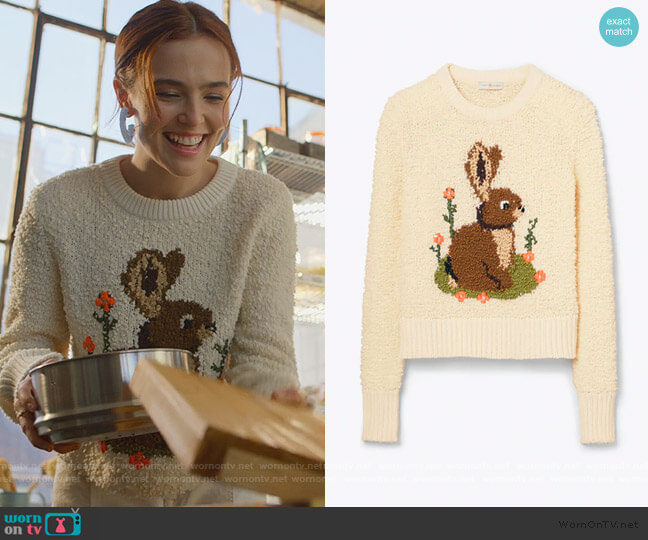 Tory Burch Bunny Intarsia Sweater worn by Infinity Jackson (Zoey Deutch) on The Politician