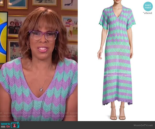 Victor Glemaud Short-Sleeve Striped Crochet Midi Dress worn by Gayle King on CBS Mornings