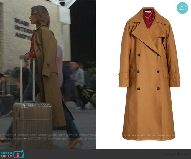 Victoria Beckham Cotton-blend canvas trench coat worn by Noa Hamilton (Nathalie Kelley) on The Baker and the Beauty