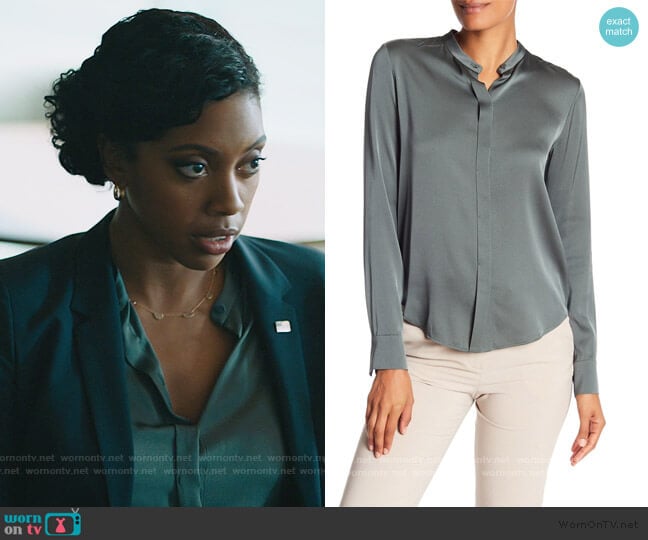 Vince Band Collar Long Sleeve Silk Blouse worn by Kate Sacker (Condola Rashad) on Billions