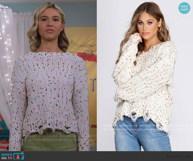 Windsor Cozy Cute Confetti Knit Sweater worn by Katie Cooper (Isabel May) on Alexa & Katie