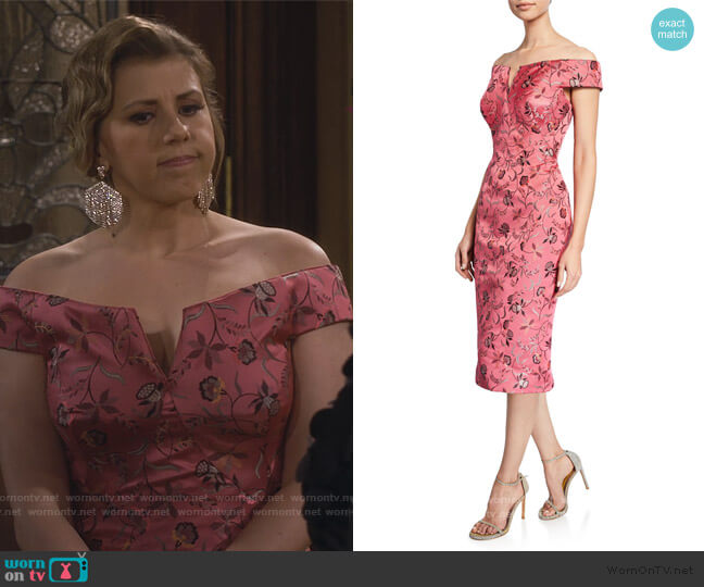 Zac Posen Off The Shoulder Jacquard Dress worn by Stephanie Tanner (Jodie Sweetin) on Fuller House