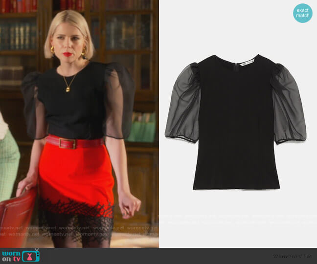 Zara Organza Sleeve Top worn by Astrid (Lucy Boynton) on The Politician