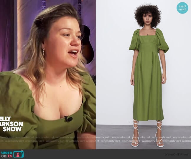 Zara Puffy Sleeved Dress worn by Kelly Clarkson on The Kelly Clarkson Show