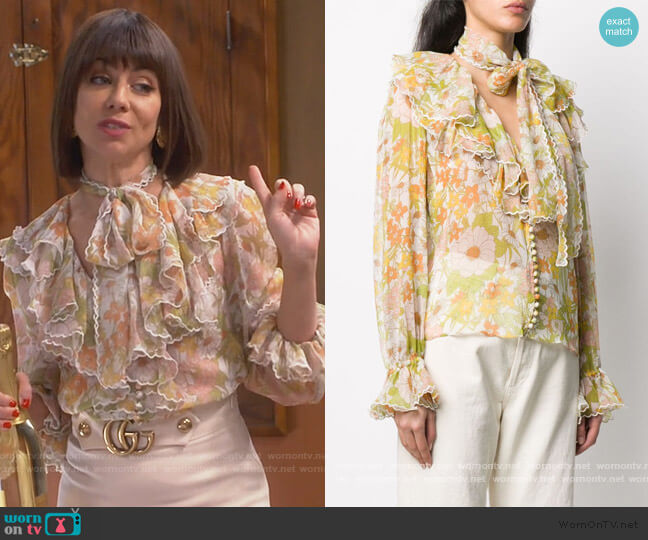 Zimmermann Super Eight Silk Blouse worn by Elizabeth (Natasha Leggero) on Broke