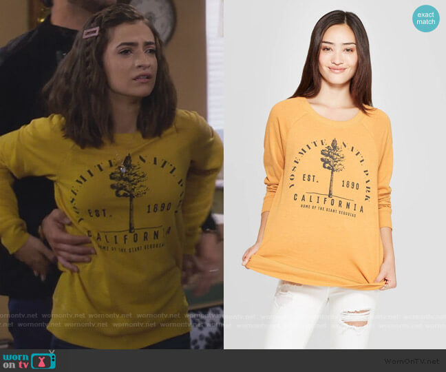Target Yosemite National Park Graphic Sweatshirt worn by Ramona Gibbler (Soni Nicole Bringas) on Fuller House